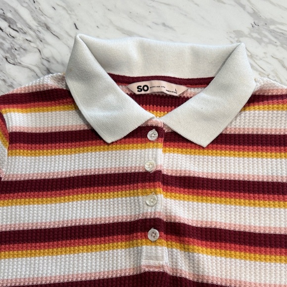 SO Women's Multicolor Striped Polo Blouse - Picture 4 of 10